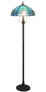 Antique Style Tall Standing Stained Glass Reading Floor Lamp - Luxurious Handcrafted Lighting for Cozy Spaces