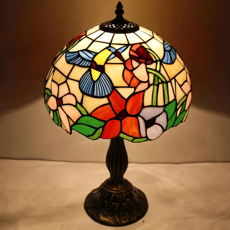Tiffany Style Stained Glass Bird Table Lamp  Elegant LED Bedside Lighting for Home Restaurant  Bar