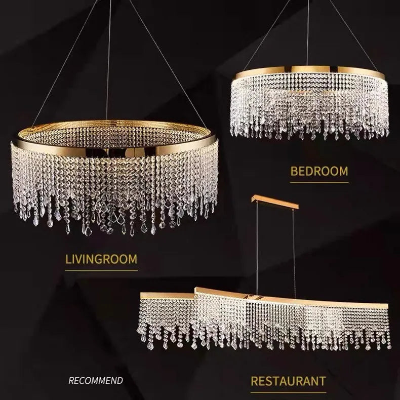 Living Room Luxury Chandelier Crystal Hanging Lamp Modern Home Decor LED Luster for Dining Room Pendant Lighting Fixture