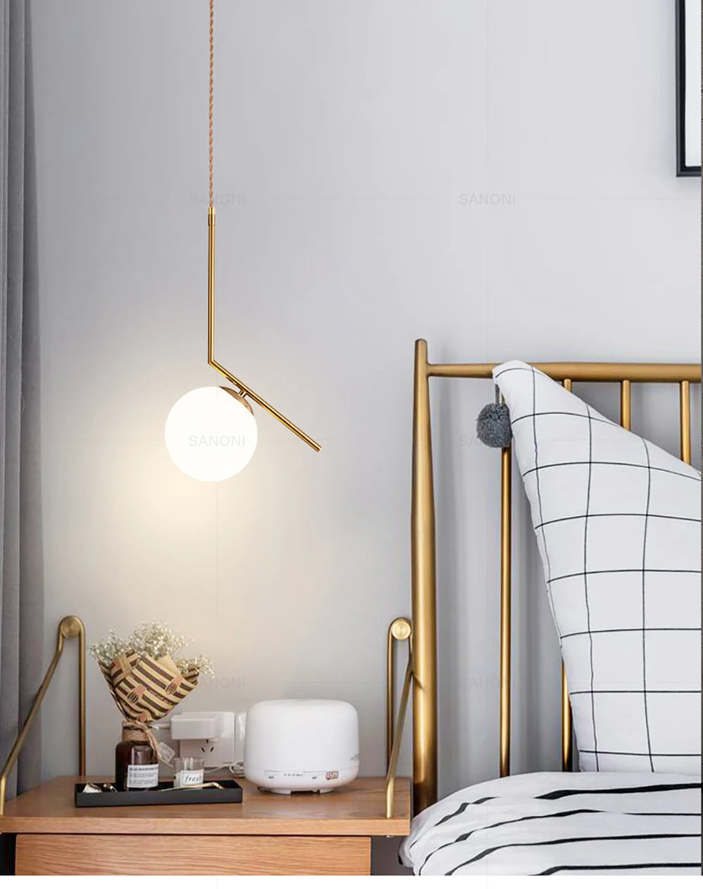 Modern Gold Glass Ball Pendant Lamp - Elegant Chandelier for Dining Room Kitchen or Bedside Lighting