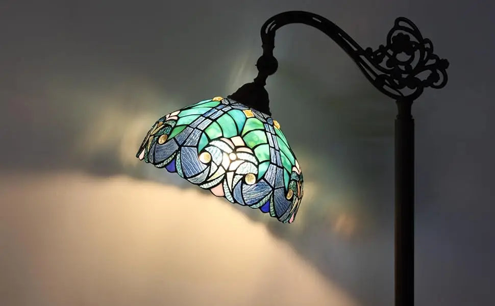 Antique Style Tall Standing Stained Glass Reading Floor Lamp - Luxurious Handcrafted Lighting for Cozy Spaces