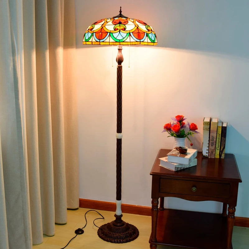 Tiffany Style Stained Glass Floor Lamp  Antique Blue Pole Lamp for Living Room Bedroom Home Office Decor