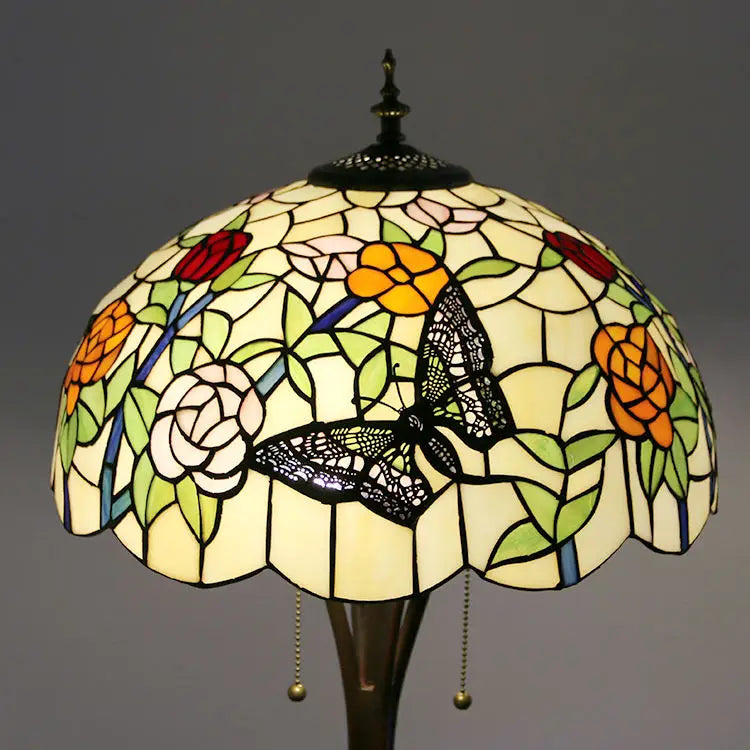 Tiffany Style LED Floor Lamp with Red Stained Glass Rose Shade  63-Inch Tall Standing Reading Light