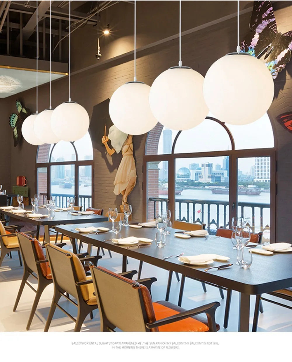 Home Decor Pendant Lights - White Glass Ball Hanging Lamps for Bar Dining Room and Bedroom Clothing Store LED Ceiling Chandeliers