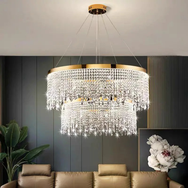 Living Room Luxury Chandelier Crystal Hanging Lamp Modern Home Decor LED Luster for Dining Room Pendant Lighting Fixture