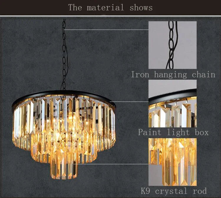Modern Crystal Chandelier Elegant K9 Crystal Smoky Gray Crystal Suspension Lamps for Cafe Restaurant Hotel