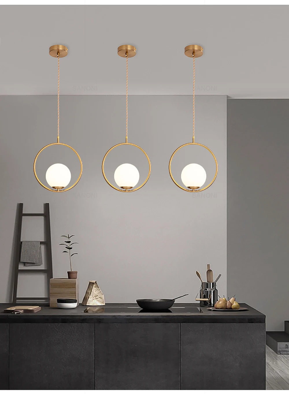 Modern Gold Glass Ball Pendant Lamp - Elegant Chandelier for Dining Room Kitchen or Bedside Lighting