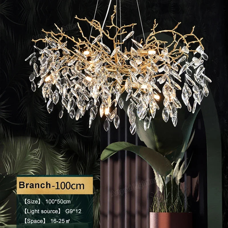 Luxury Crystal Chandelier  Elegant Metal Hanging Lamp for Dining Room Living Room  Hotel Décor in Gold Finish
