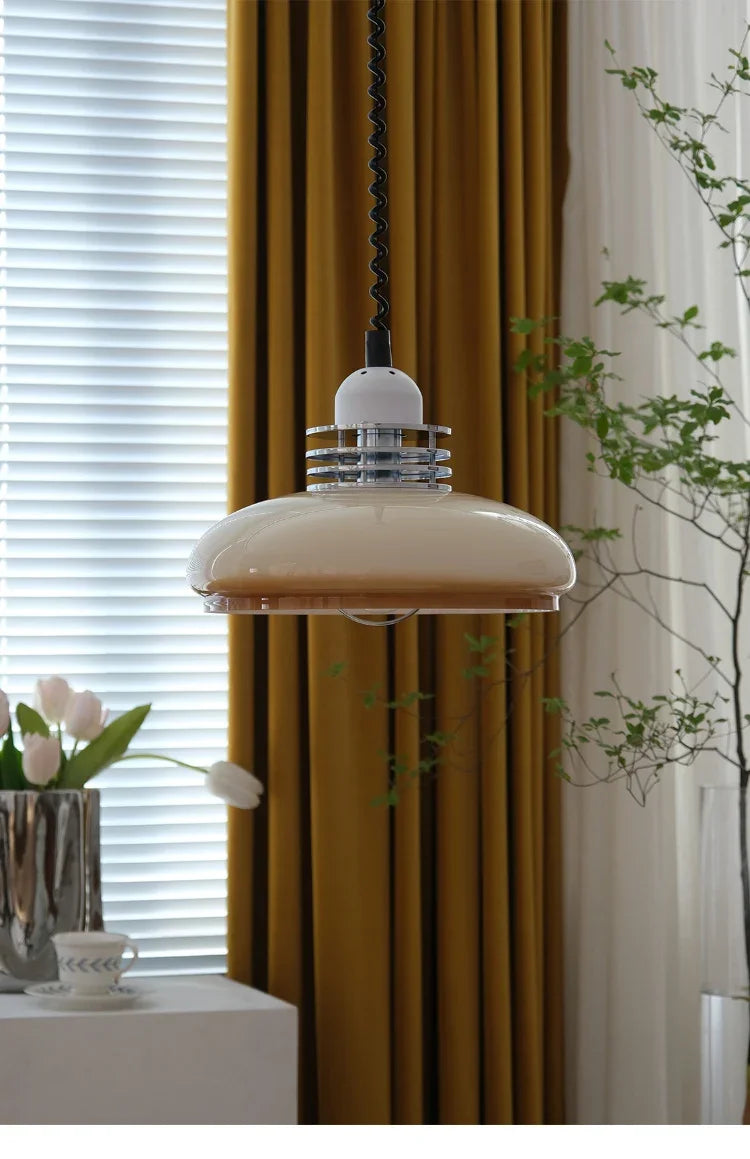 Bauhaus Glass Pendant Light LED Medieval Retro Retractable Chandeliers Restaurant Bar Bedroom Study Pendant Hanging Lamp Lustre