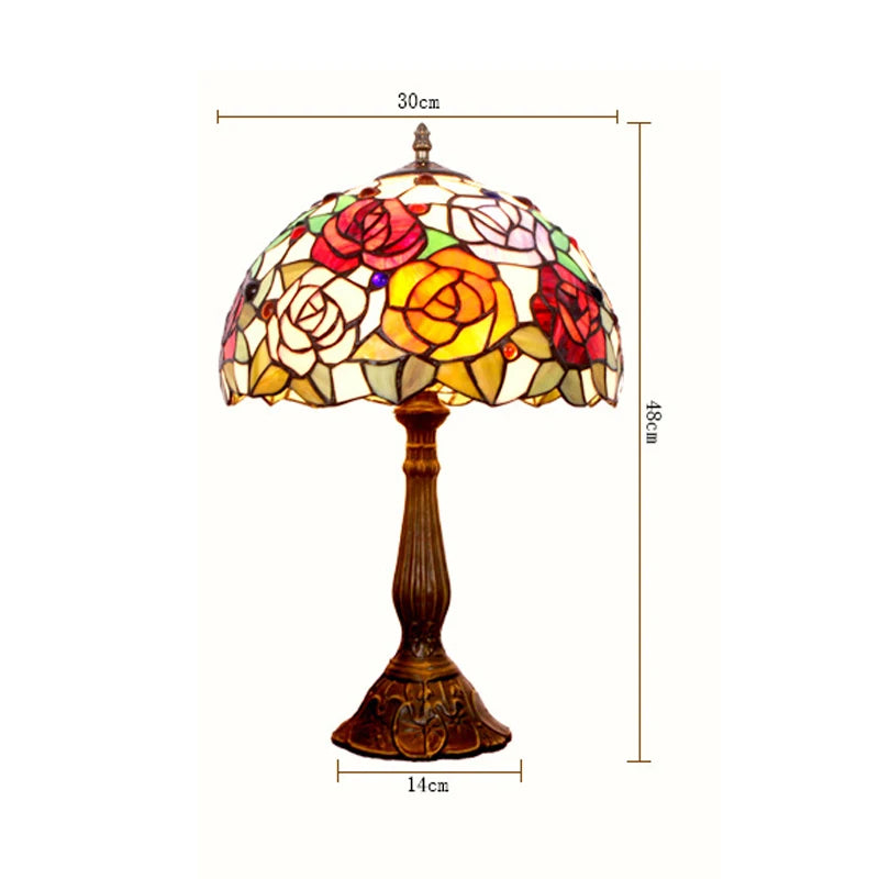 Elegant Tiffany Table Lamp with Red Roses  Stained Glass Bedside Lighting for Home Restaurant  Bar