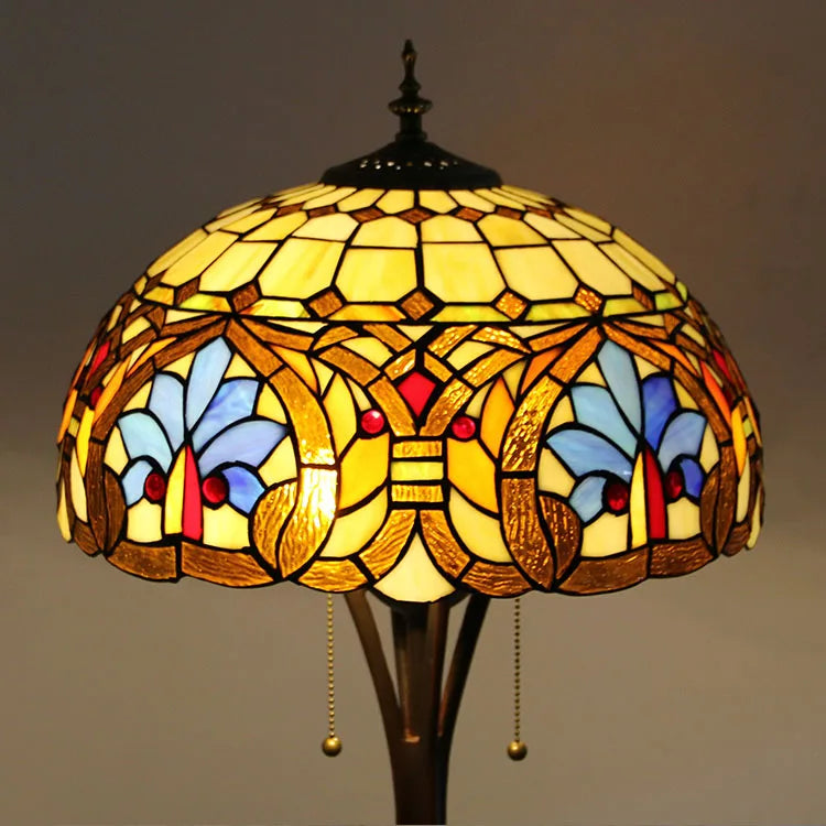 Tiffany Style LED Floor Lamp with Red Stained Glass Rose Shade  63-Inch Tall Standing Reading Light