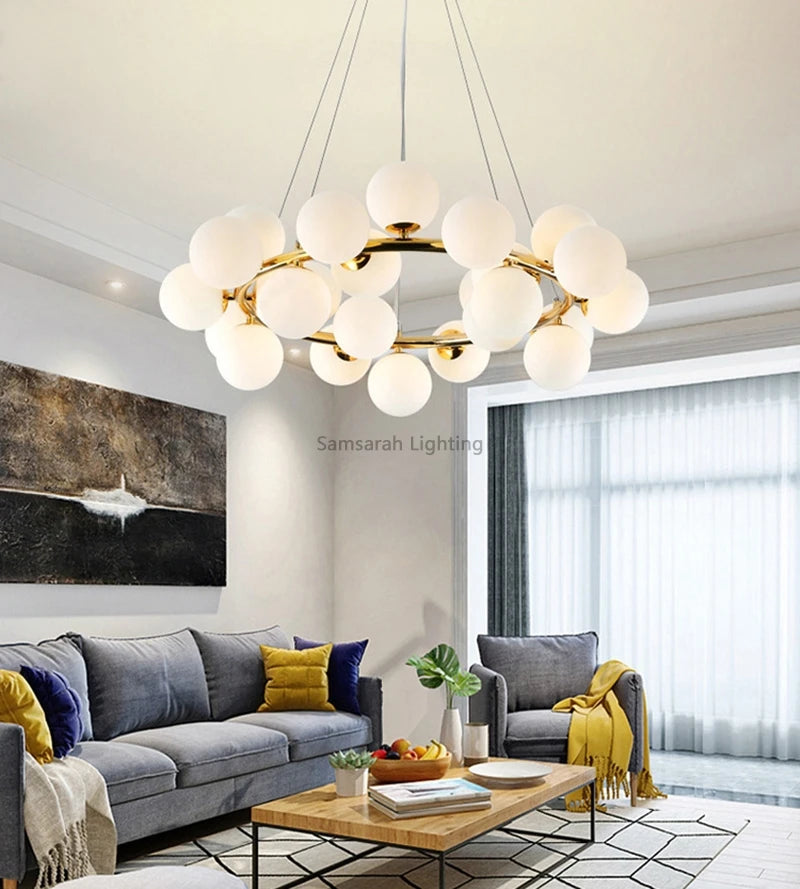 Contemporary LED Bubble Glass Pendant Chandelier for Living and Dining Rooms