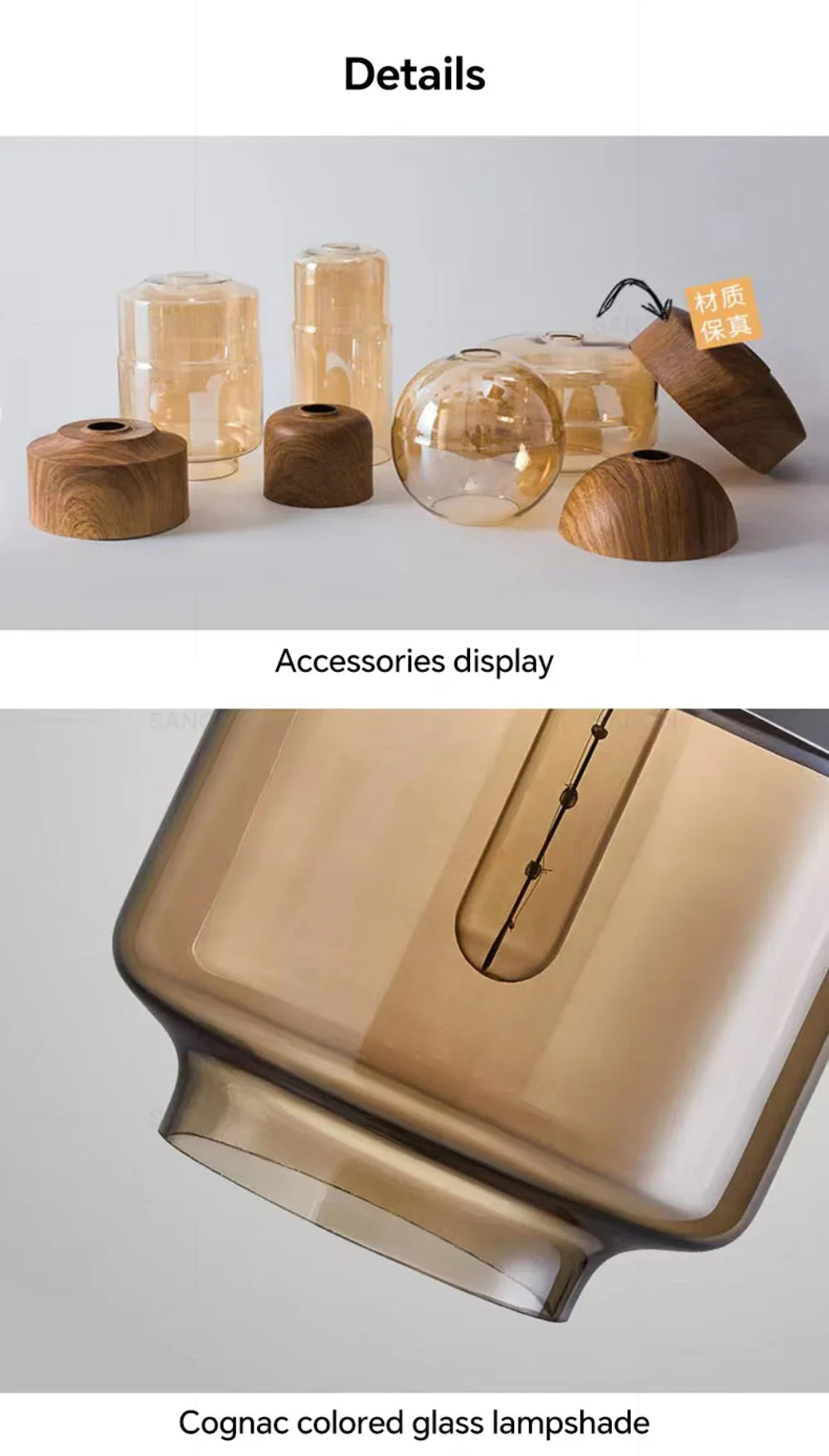 Modern LED Pendant Light Fixtures Nordic Glass Wood Chandelier for Living and Dining Room Light Bedroom Wood Color Hanging Lamp