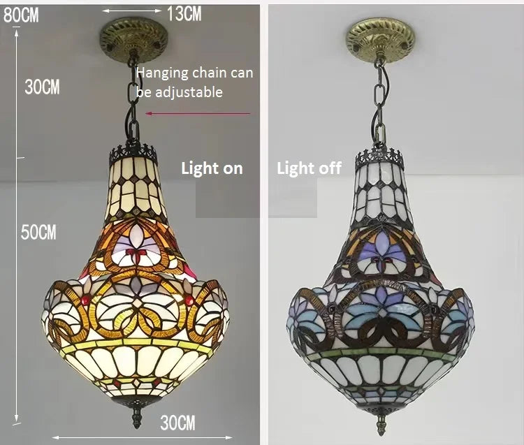 Mediterranean Vintage Stained Glass Chandelier Pendant Lamp for Living Room Bedroom or Dining Room