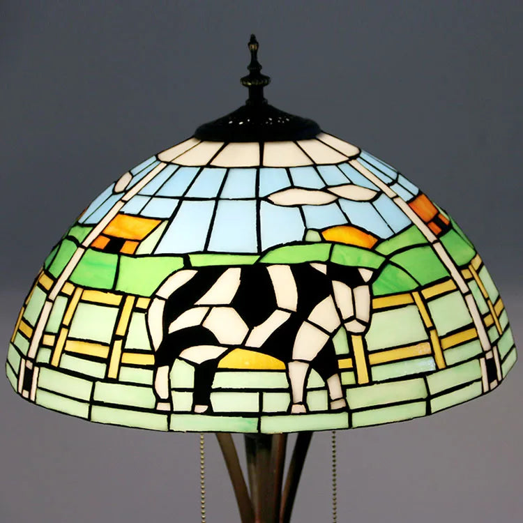 Tiffany Style LED Floor Lamp with Red Stained Glass Rose Shade  63-Inch Tall Standing Reading Light