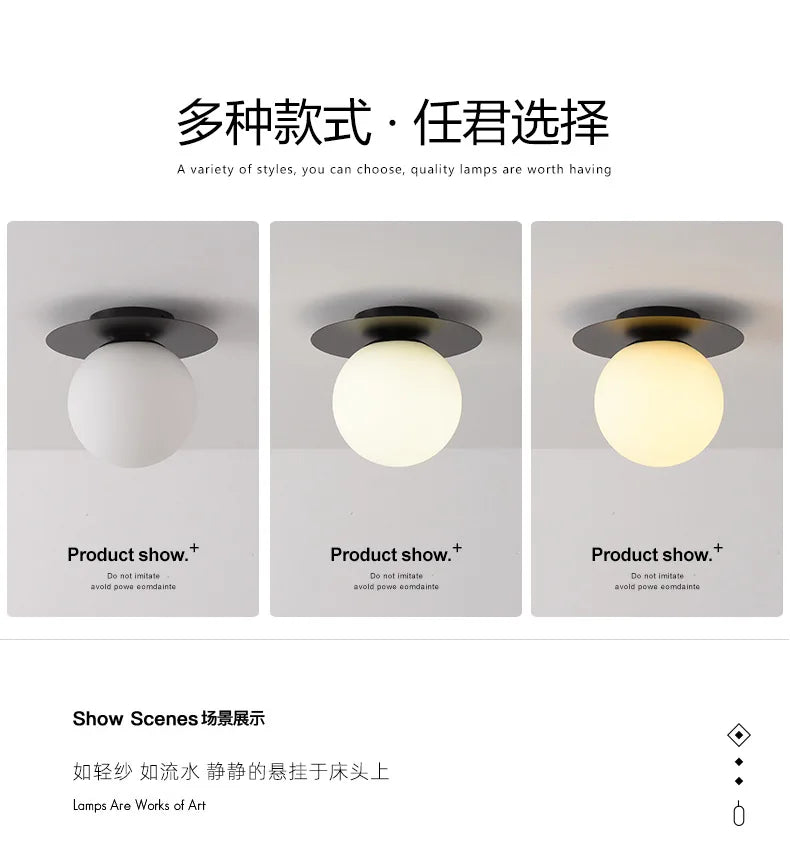 Modern Black Gold LED Ceiling Lamp - Elegant Glass Ball Chandelier Light for Home and Balcony Fixtures