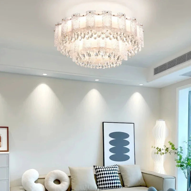 Modern Round Oval Crystal Chandelier Luxurious Frosted Glass LED Lighting for Living Room Dining Room or Bedroom