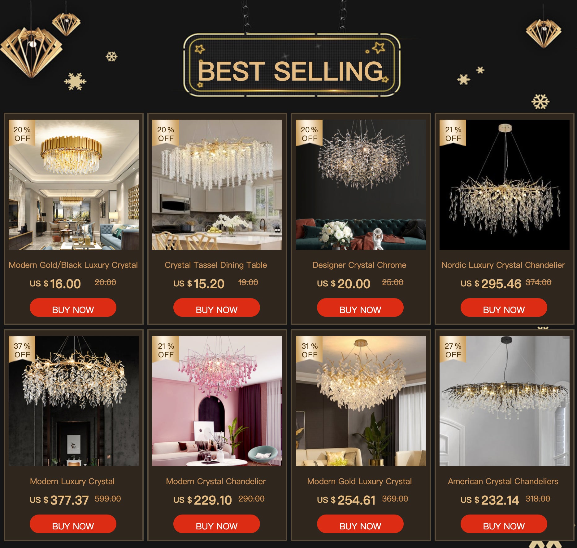 Luxury Crystal Chandelier  Elegant Metal Hanging Lamp for Dining Room Living Room  Hotel Décor in Gold Finish
