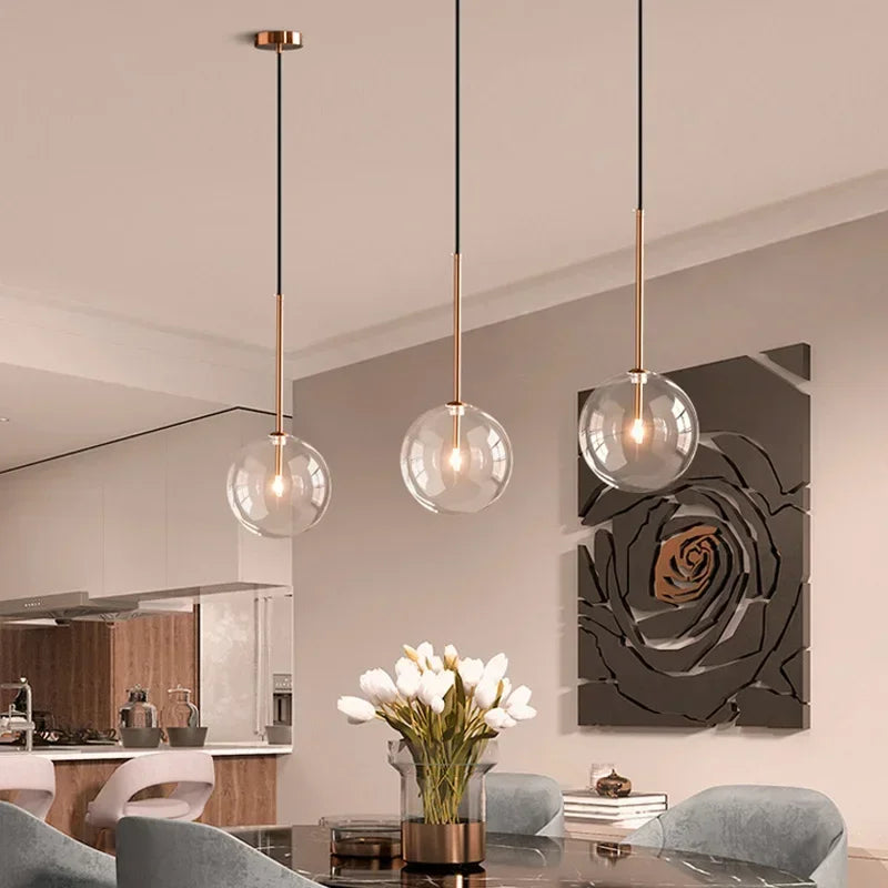 Nordic Chandeliers Lighting Clear Glass Ball Pendant Lights Dining Room Bedroom Decorate Kitchen Fixture Bedside Bar Hanging Lamp
