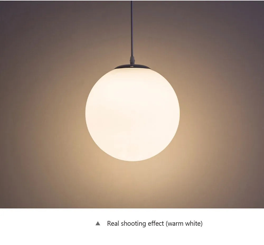 Home Decor Pendant Lights - White Glass Ball Hanging Lamps for Bar Dining Room and Bedroom Clothing Store LED Ceiling Chandeliers
