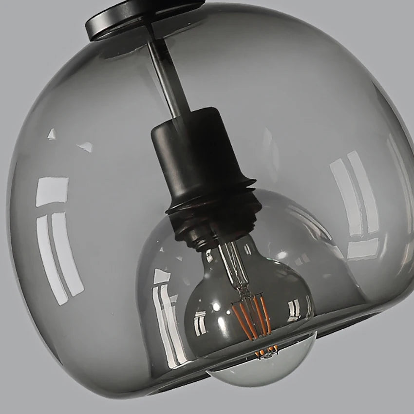 Glass LED Ceiling Chandelier Black Pendant Lamp for Living Room Dining Table Kitchen Bedroom Modern Gray Art Hanging Light