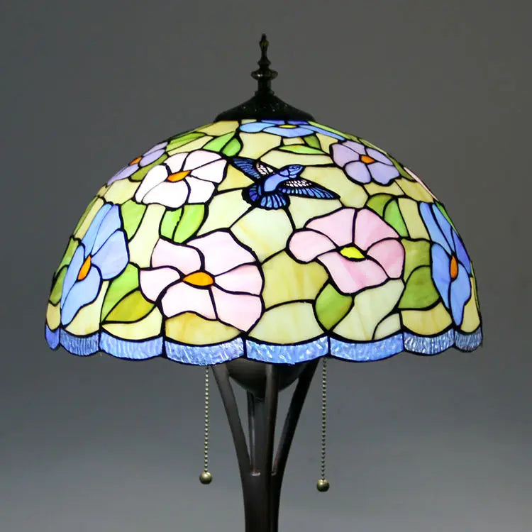 Tiffany Style LED Floor Lamp with Red Stained Glass Rose Shade  63-Inch Tall Standing Reading Light