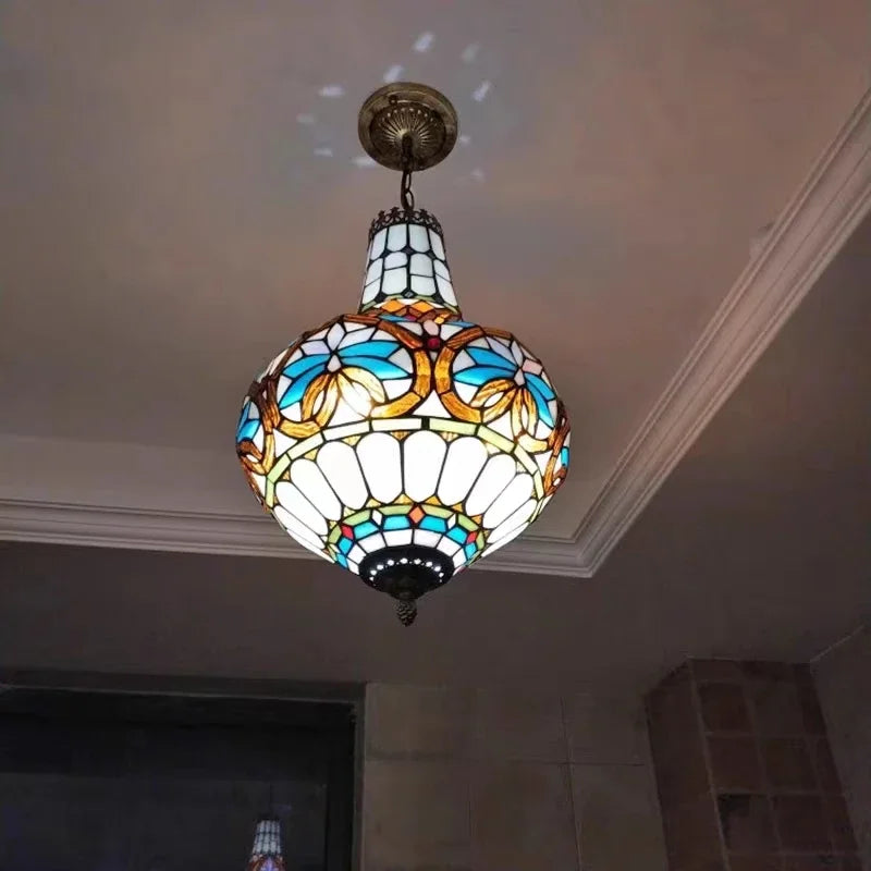Mediterranean Vintage Stained Glass Chandelier Pendant Lamp for Living Room Bedroom or Dining Room