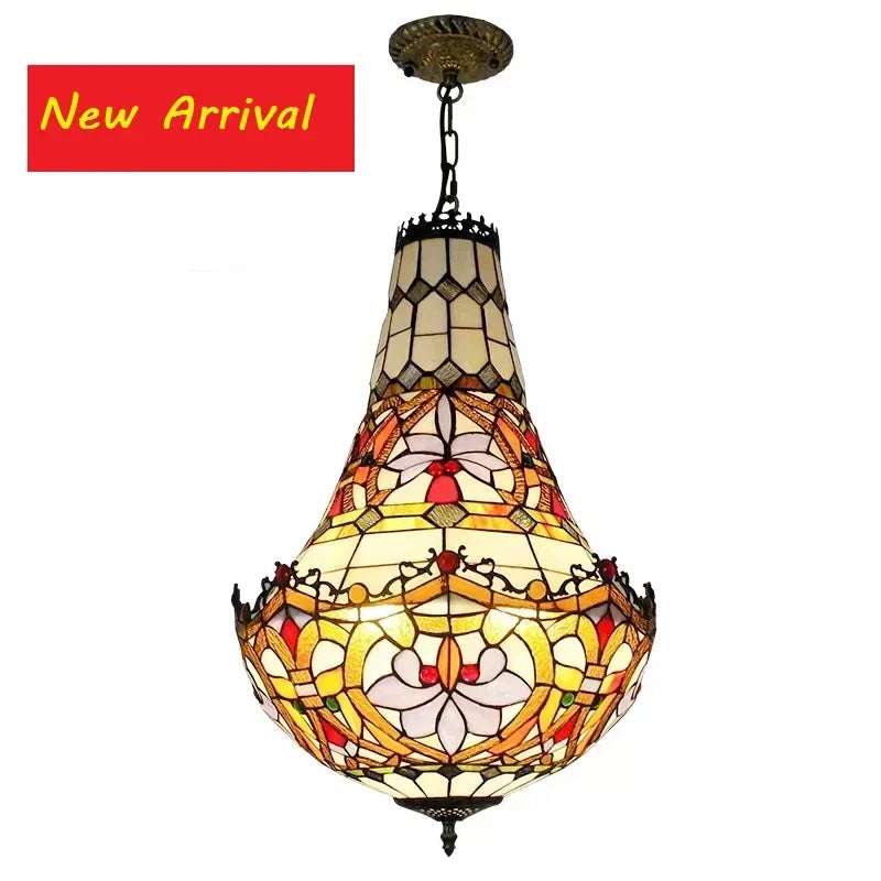 Mediterranean Vintage Stained Glass Chandelier Pendant Lamp for Living Room Bedroom or Dining Room