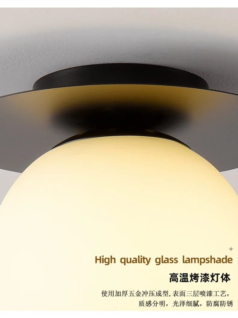 Modern Black Gold LED Ceiling Lamp - Elegant Glass Ball Chandelier Light for Home and Balcony Fixtures