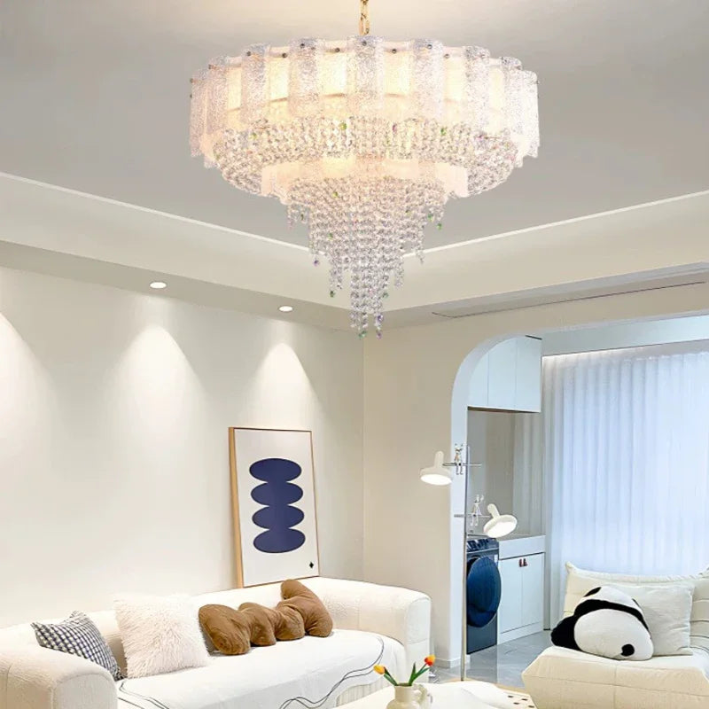 Modern Round Oval Crystal Chandelier Luxurious Frosted Glass LED Lighting for Living Room Dining Room or Bedroom