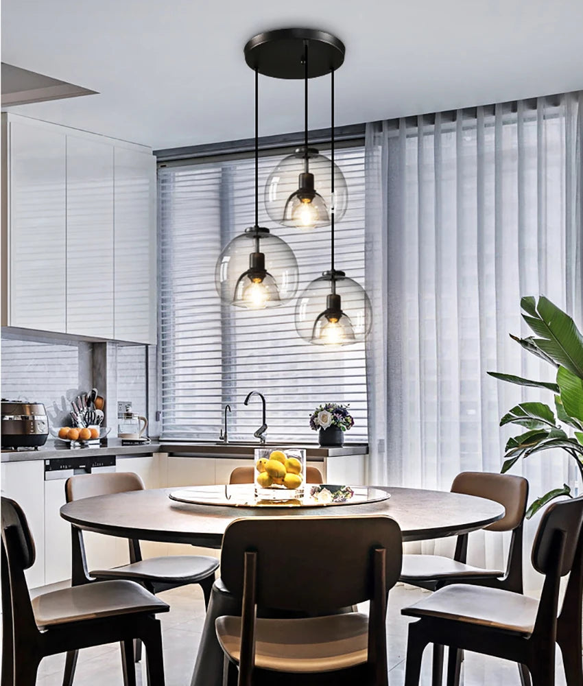 Glass LED Ceiling Chandelier Black Pendant Lamp for Living Room Dining Table Kitchen Bedroom Modern Gray Art Hanging Light