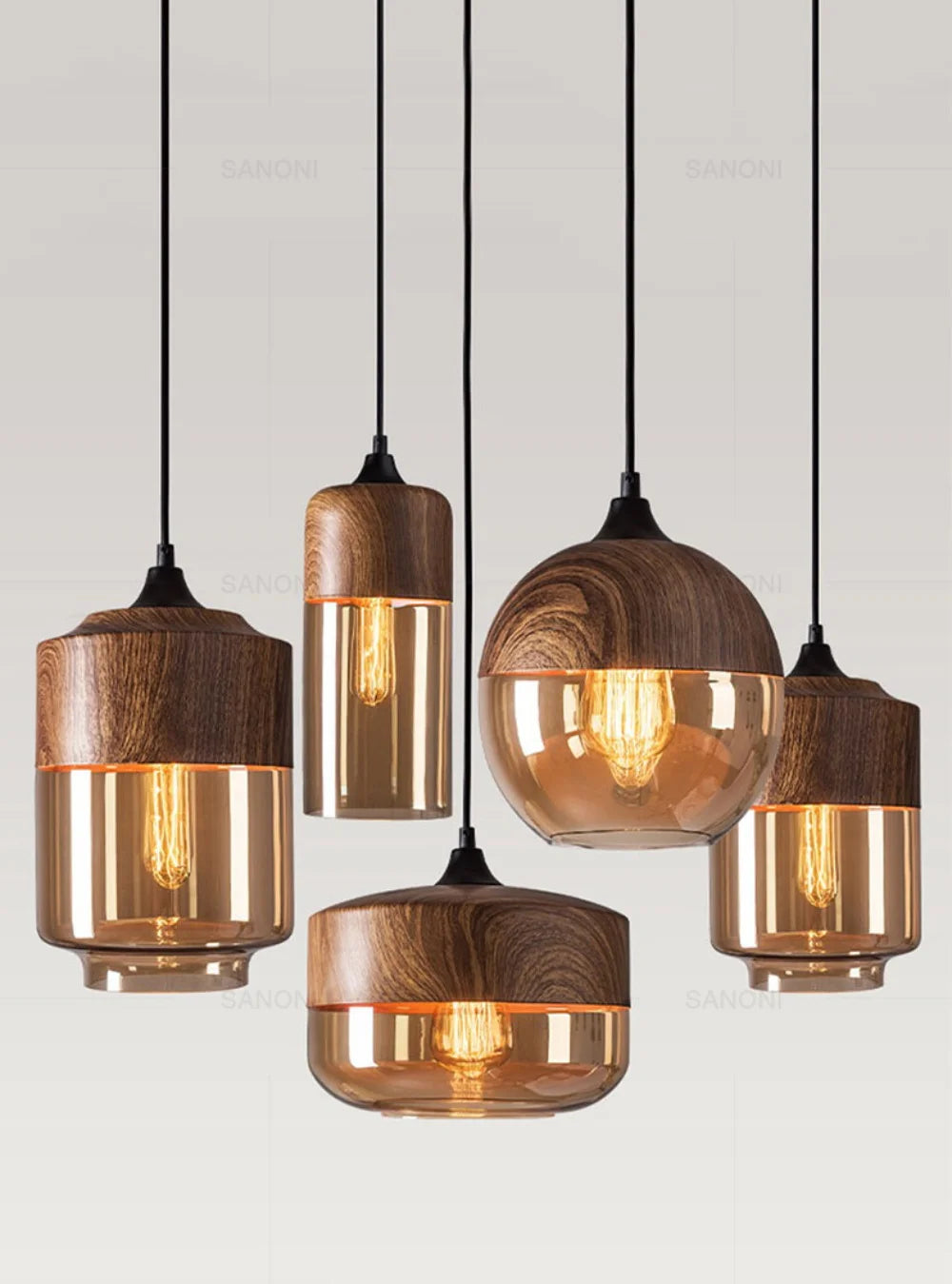 Nordic Glass Pendant Lights Fixtures Modern LED Wood Chandelier For Living Dinning Room Light Bedroom Wood Color Hanging Lamp