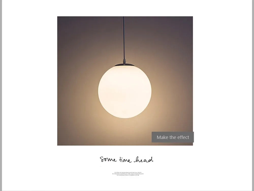 Home Decor Pendant Lights - White Glass Ball Hanging Lamps for Bar Dining Room and Bedroom Clothing Store LED Ceiling Chandeliers