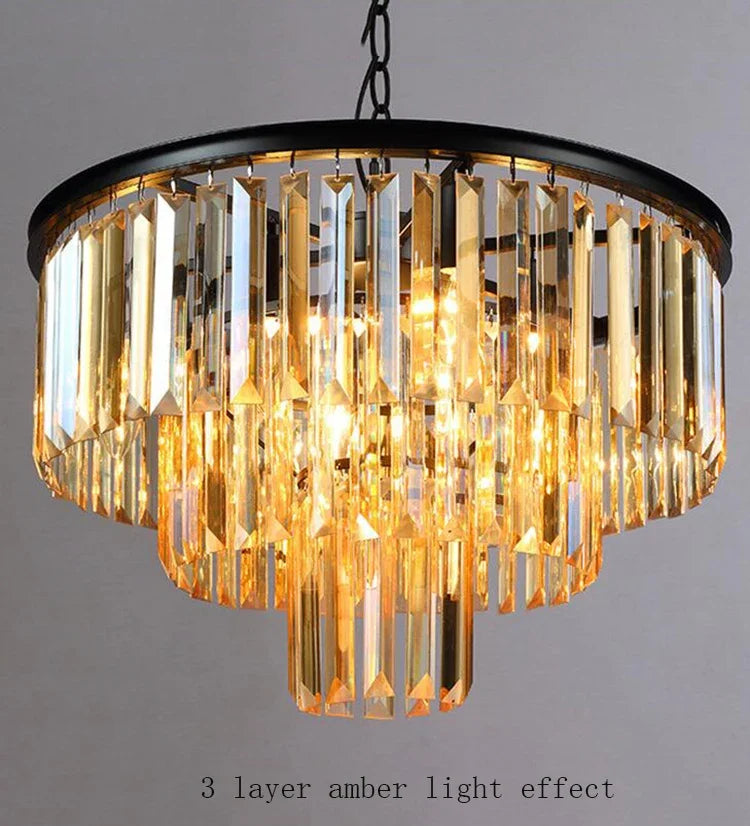 Modern Crystal Chandelier Elegant K9 Crystal Smoky Gray Crystal Suspension Lamps for Cafe Restaurant Hotel