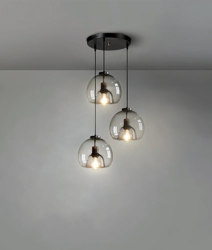 Glass LED Ceiling Chandelier Black Pendant Lamp for Living Room Dining Table Kitchen Bedroom Modern Gray Art Hanging Light