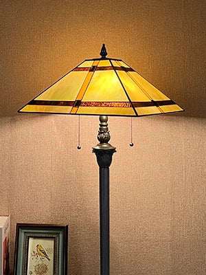 Stained Glass Mission Style Floor Lamp with 2 Light Sockets  Pull Chains - 65in Standing Lamp