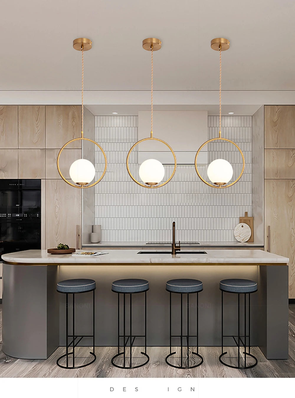 Modern Gold Glass Ball Pendant Lamp - Elegant Chandelier for Dining Room Kitchen or Bedside Lighting