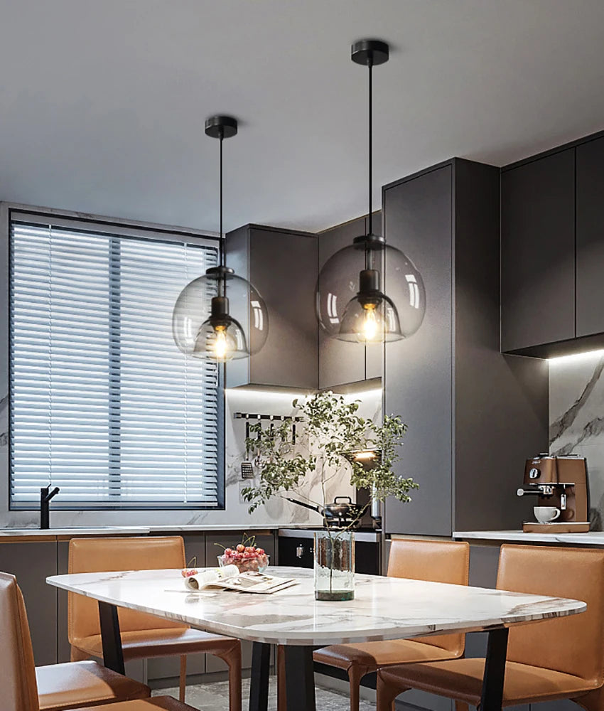 Glass LED Ceiling Chandelier Black Pendant Lamp for Living Room Dining Table Kitchen Bedroom Modern Gray Art Hanging Light