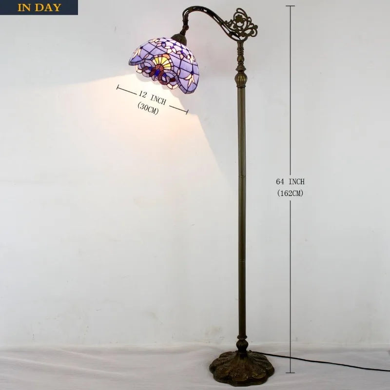 Adjustable Gooseneck Floor Lamp - Blue Purple Stained Glass Reading Light for Corner Spaces 12x18x64 Inches