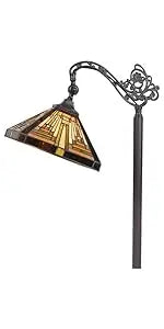Antique Mission Style Floor Lamp with Adjustable Arched Arm  Stained Glass Shade for Soft Ambient Lighting
