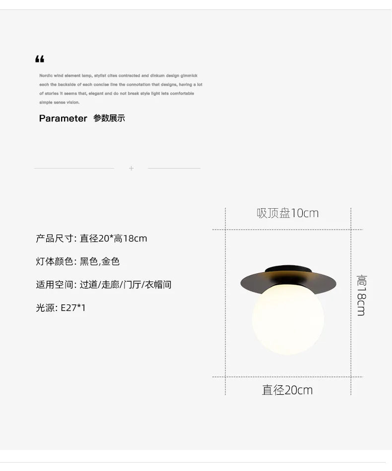 Modern Black Gold LED Ceiling Lamp - Elegant Glass Ball Chandelier Light for Home and Balcony Fixtures