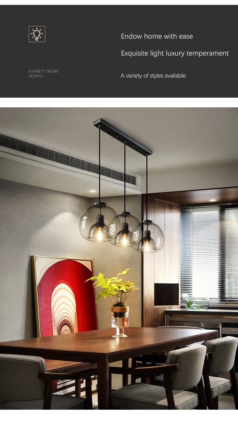 Nordic Glass Pendant Light for Kitchen Island Chandelier Smoke Gray Hanging Lamp for Living Room Dining Room
