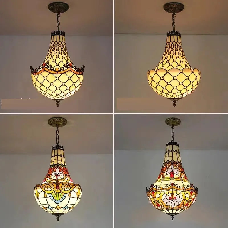 Mediterranean Vintage Stained Glass Chandelier Pendant Lamp for Living Room Bedroom or Dining Room