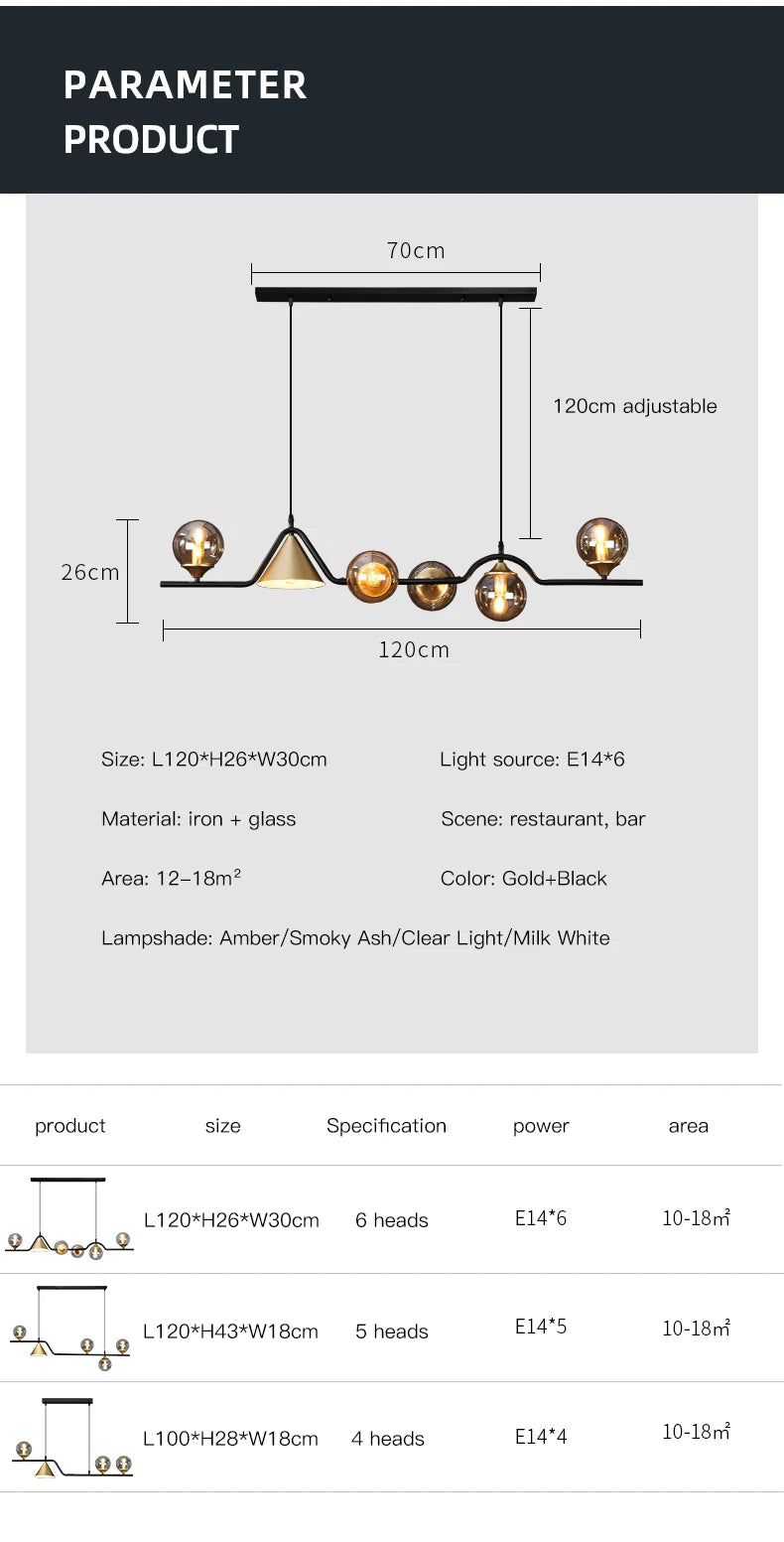 Glass Pendant Light for Dining Room Kitchen Island and Table - Elegant Hanging Chandelier