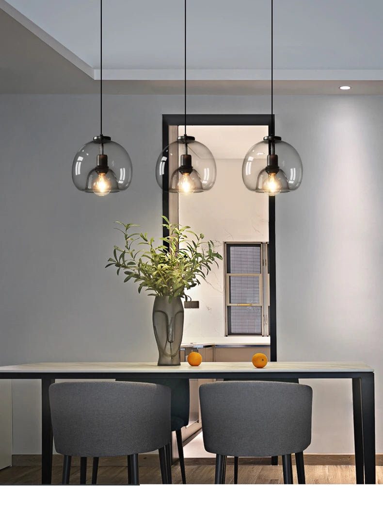Nordic Glass Pendant Light for Kitchen Island Chandelier Smoke Gray Hanging Lamp for Living Room Dining Room
