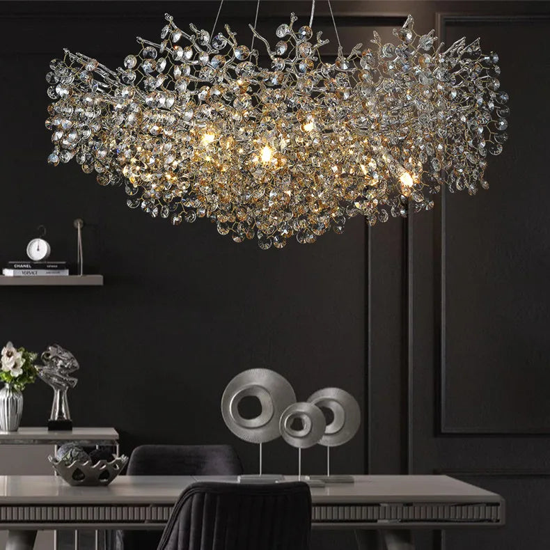 Crystal Pendant Chandelier LED Light Fixture for Dining Room  Restaurant - Elegant Sunflower Design