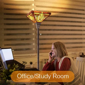 Industrial Blackish Bronze Floor Lamp with Handcrafted Amber Brown Stained Glass Shade - 70in Tall Elegant Tiffany Style Lighting for Home Decor