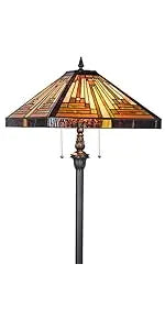 Industrial Blackish Bronze Floor Lamp with Handcrafted Amber Brown Stained Glass Shade - 70in Tall Elegant Tiffany Style Lighting for Home Decor
