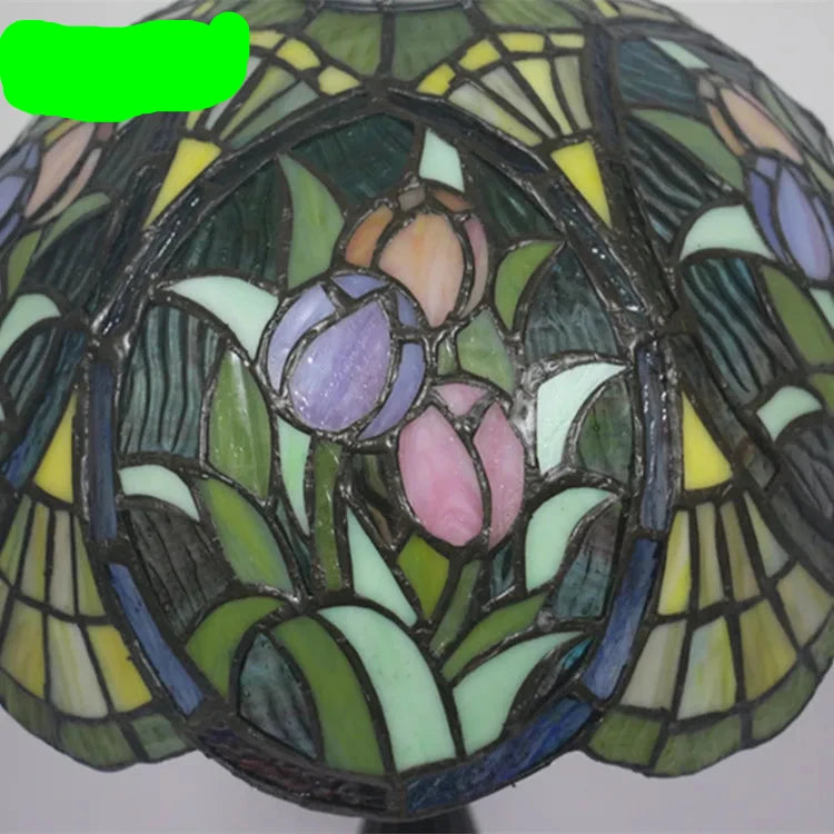 Green Stained Glass Tiffany Table Lamp  Elegant Floral Bedside Lighting for Home Restaurant  Bar