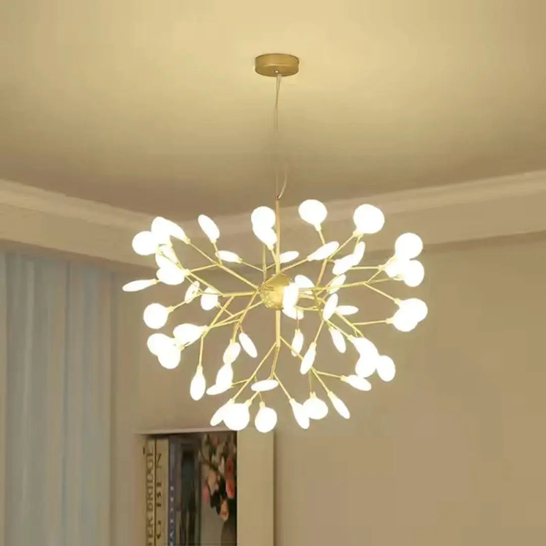 Firefly LED Pendant Crystal Chandelier - Enchanting Starry Light Fixture for Home and Commercial Décor with Frosted Glass Shade
